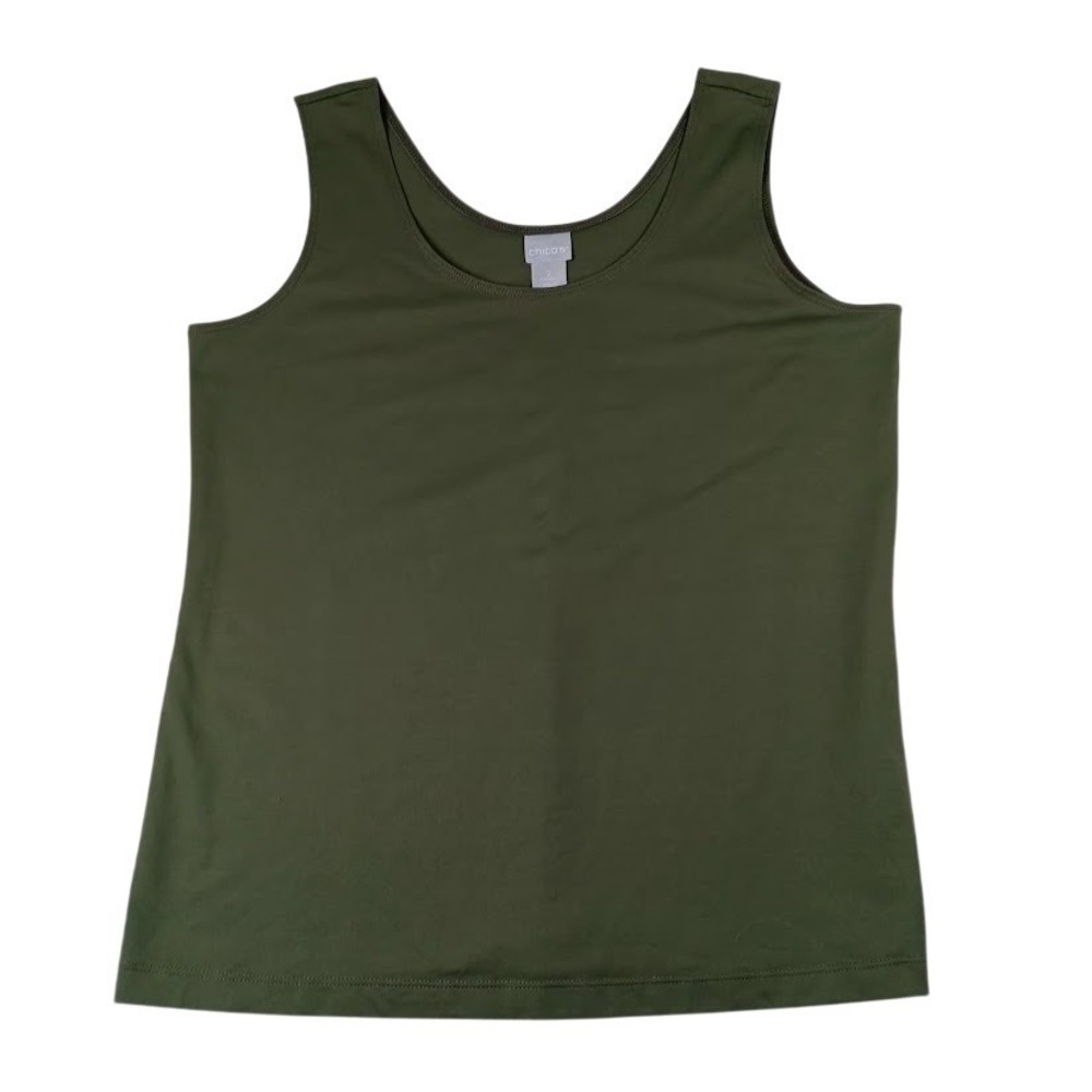 Chico's Tank Top Womens L Green Scoop Neck Stretch‎ Nylon Spandex Layering